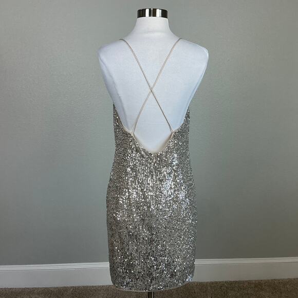 Aidan Mattox Sequined Backless Mini Sheath Cocktail Party Dress Gold Size 10 - Picture 2 of 13